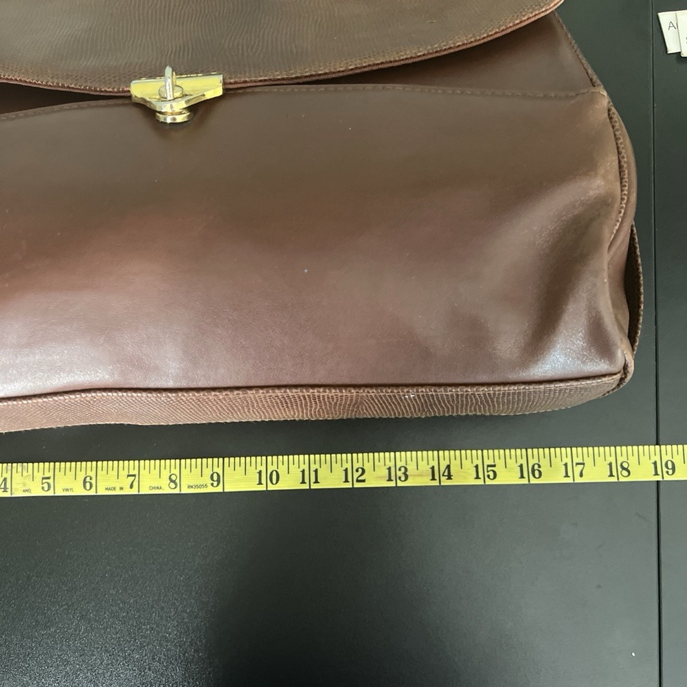 Vintage Capezio Brown Leather Bag Laptop Briefcase Snake Print Gold Tone - Picture 14 of 14